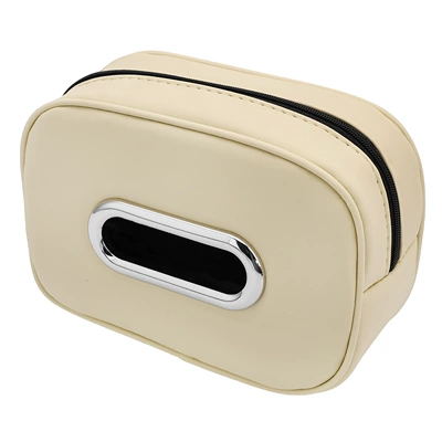 Cross-Border New Model Chair-Back Hanging Car Tissue Box, Leather High-End Armrest Box Tissue Bag, Sun Visor Tissue Box (Car tissue box/set) - beige