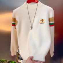 男士高档水貂绒毛衣加厚中领双面绒保暖加绒刺绣套头打底羊毛衫潮