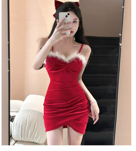 Fleece Spliced Golden Velvet Wrap Bottom Suspended Dress