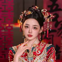 Новый головной убор Xiuhe в китайском стиле, новая одежда Xiuhe, классический свадебный стиль, глазурованная заколка для волос, платье дракона и феникса, костюм династии Хань.