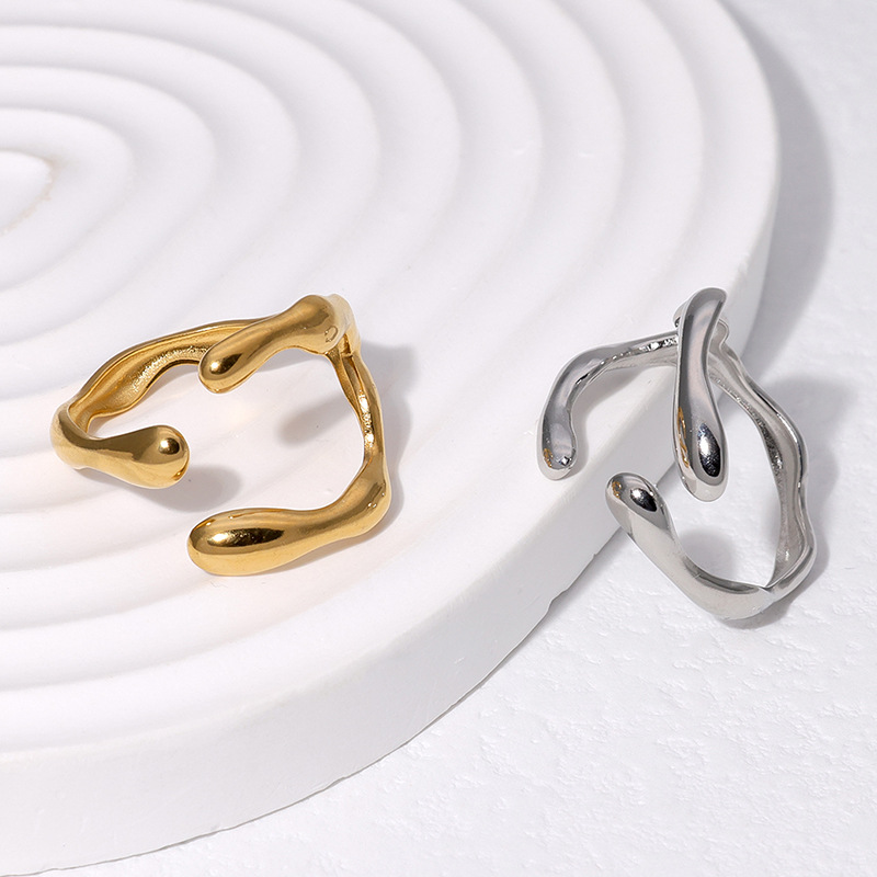 18K Gold Plating Color Adjustable Ring Size 1 Piece Quantity PVD Coated Real Gold Plated 18K Gold Geometric 304 Stainless Steel Simple Style Waterproof Non Tarnish Open Rings