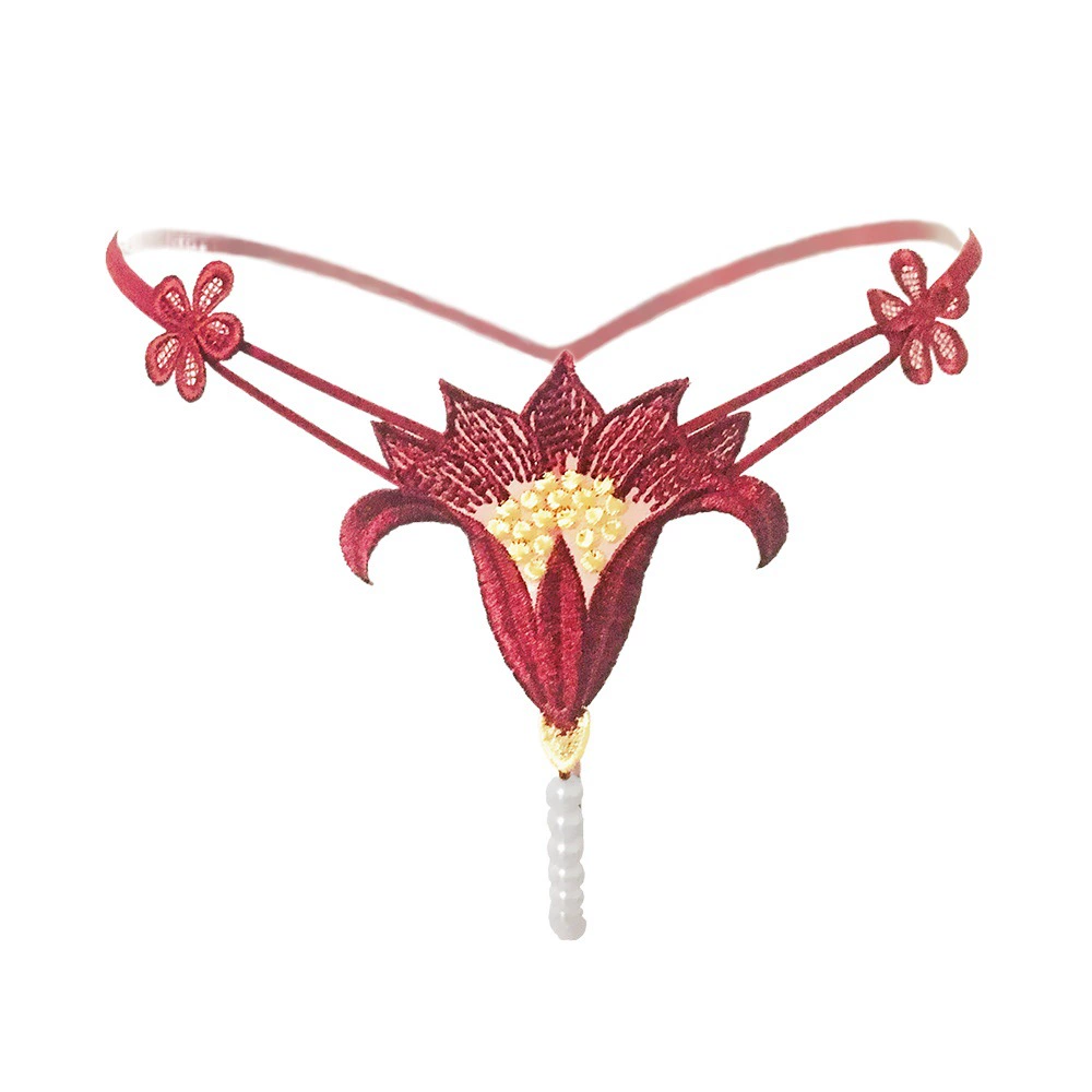 Сексуальные и горячие сексуальные трусики с вырезом и жемчугом, массажные эластичные стринги с низкой талией, искушение, одна веревка, стринги с цветком 2246