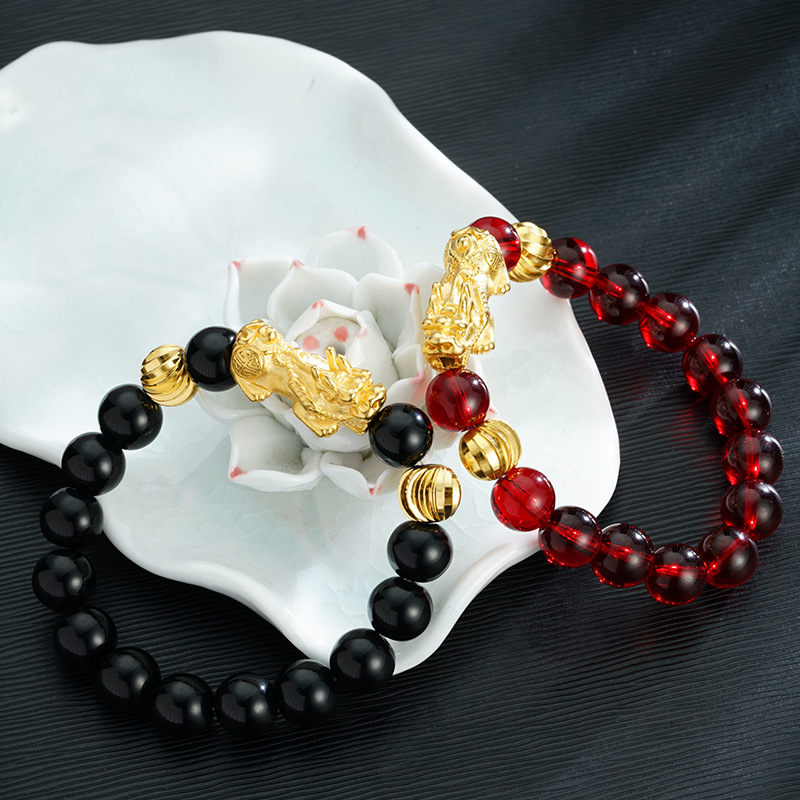 Pulsera de oro de Vietnam hombres y mujeres estilo nacional piedra negra vino rojo imitación oro cuentas accesorios de joyería fábrica suministro directo al por mayor