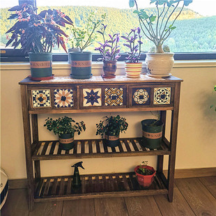 Ft American Style Retro Solid Wood Flower Rack Storage Rack Balcony Flower Rack Living Room Decoration Floor-to-Floor Wall Flower Shop Display