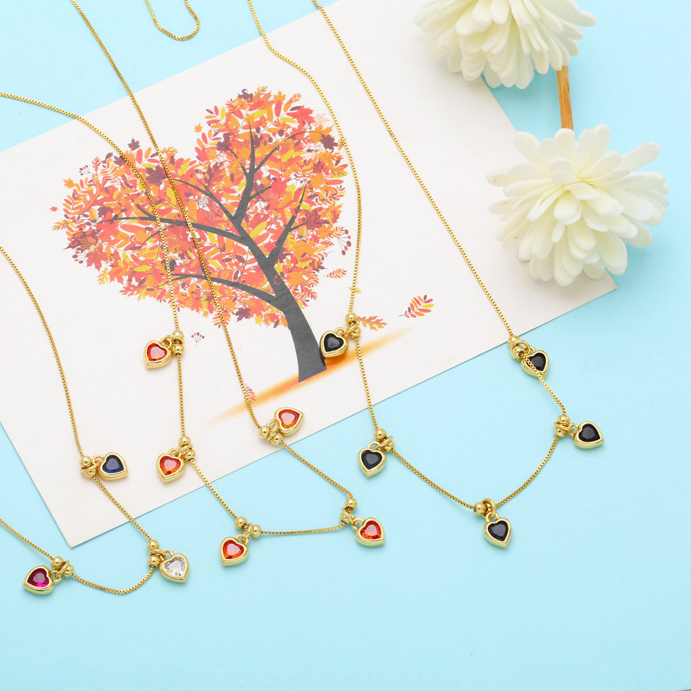 Fashion Heart Shape Copper Necklace Inlay Zircon Copper Necklaces