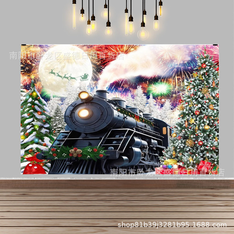 Cross-Border Christmas Moon Train Photography Background Cloth Winter Holiday Family Party Party Decoration Banner Hanging Cloth Cross-Border Christmas Moon Train Photography Background Cloth Winter Holiday Family Party Party Decoration Banner Hanging Cloth