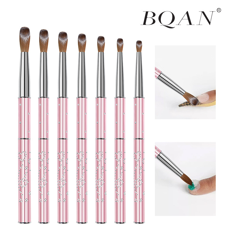 粉色金属杆美甲水晶笔雕花笔水晶液水晶粉延长美甲工具貂毛美甲笔