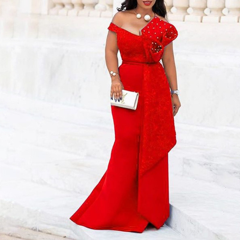 Elegante vestito da sera donna per ballo con perline e pizzo_voghion.com