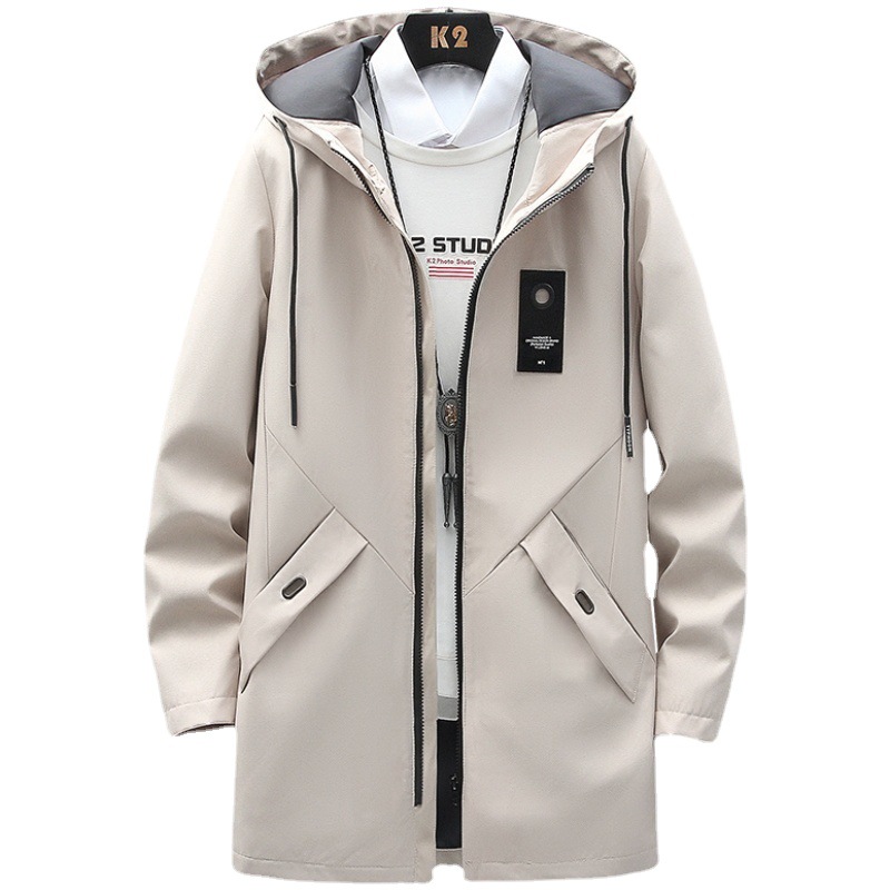 Chaqueta con Capucha de Color Sólido y Cierre de Cremallera, Estilo Moderno, para Hombre, Cortavientos de Longitud Media, Otoño 2026, Disponible en Stock, Envío Directo