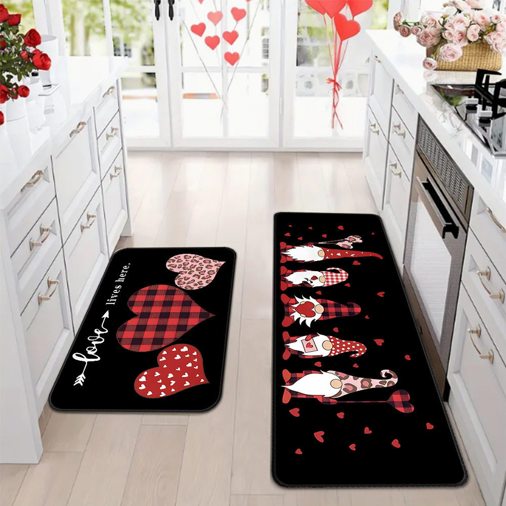 Amazon día de San Valentín alfombra de piso de cocina doméstica dos piezas conjuntos de alfombra de piso resistente a la suciedad y alfombra de puerta de entrada