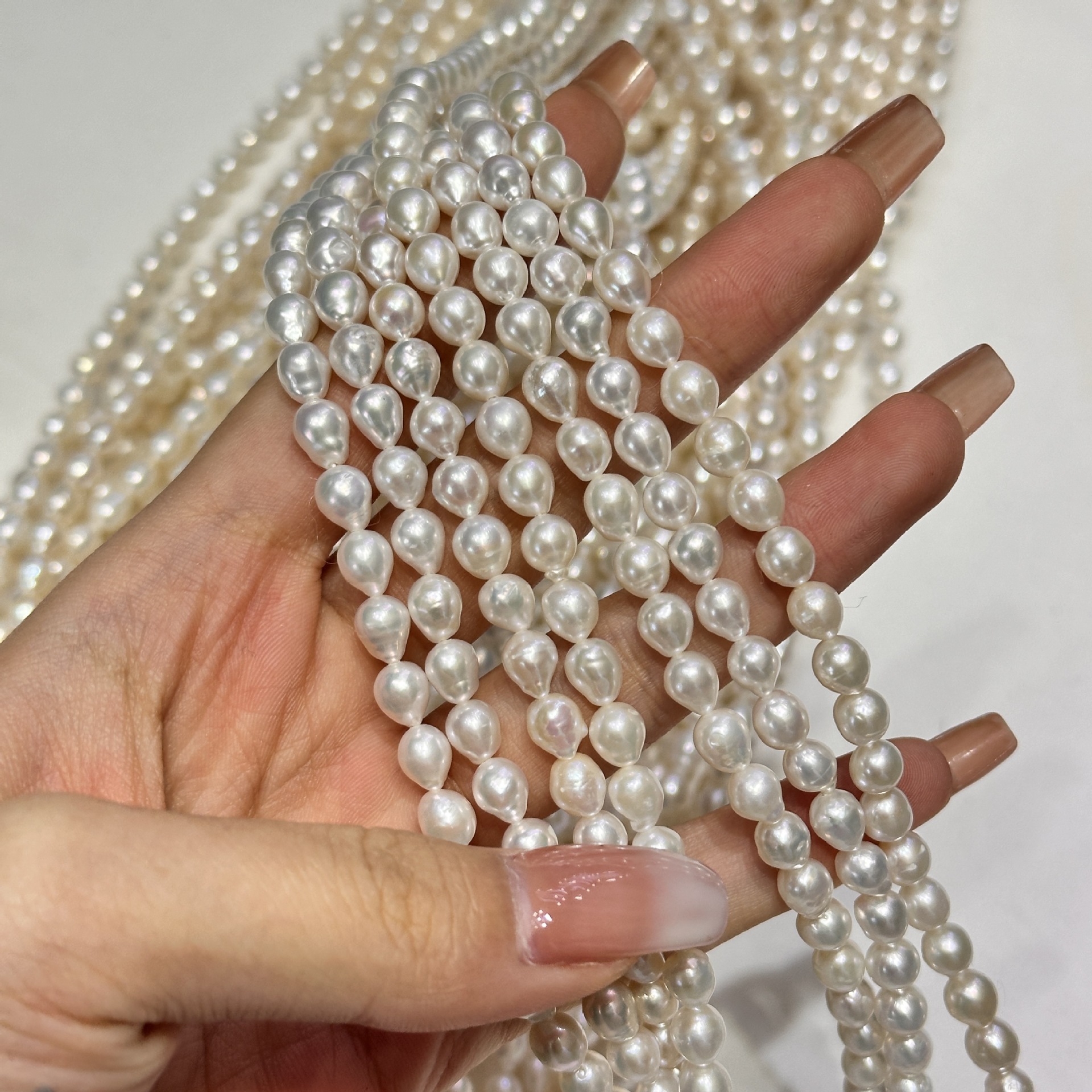 5-6淡水珍珠巴洛克珍珠冷白光ak串链色泽细腻 半成品项链批发销售