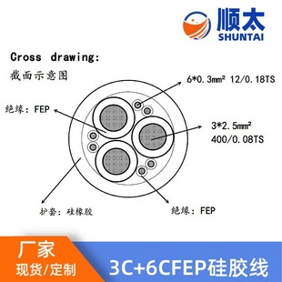 Manufacturers supply American standard 4594 motor connecting lead 8AWG3C + 22AWG6C Teflon silicone rubber wire sheath wire