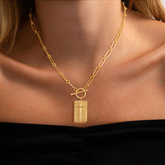 跨境新款The Dainty Nail Cross Necklace优雅十字方块吊坠项链