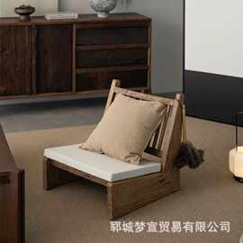 诧寂风老榆木靠背休闲椅全实木新中式榻榻米单人椅榆木沙发椅子