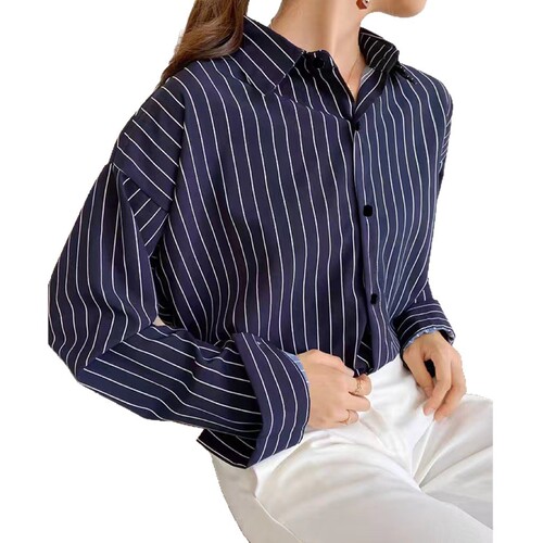 Women's Striped Shirt 2024 New Fashion Trendy Outerwear Spring and Autumn Korean Style Loose Base Layer Blouse Top