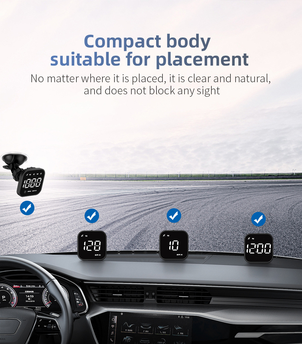 Cross-border car HUD head-up display, universal for cars, GPS speed and mileage display, high-definition compass, over-speed alarm