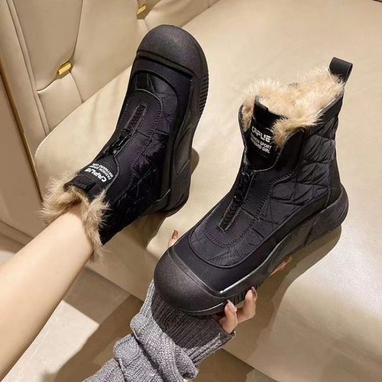 Martin boots women's winter new leather fleece-lined snow boots women's thick bottom warm and comfortable lightweight cotton shoes women's shoes wholesale