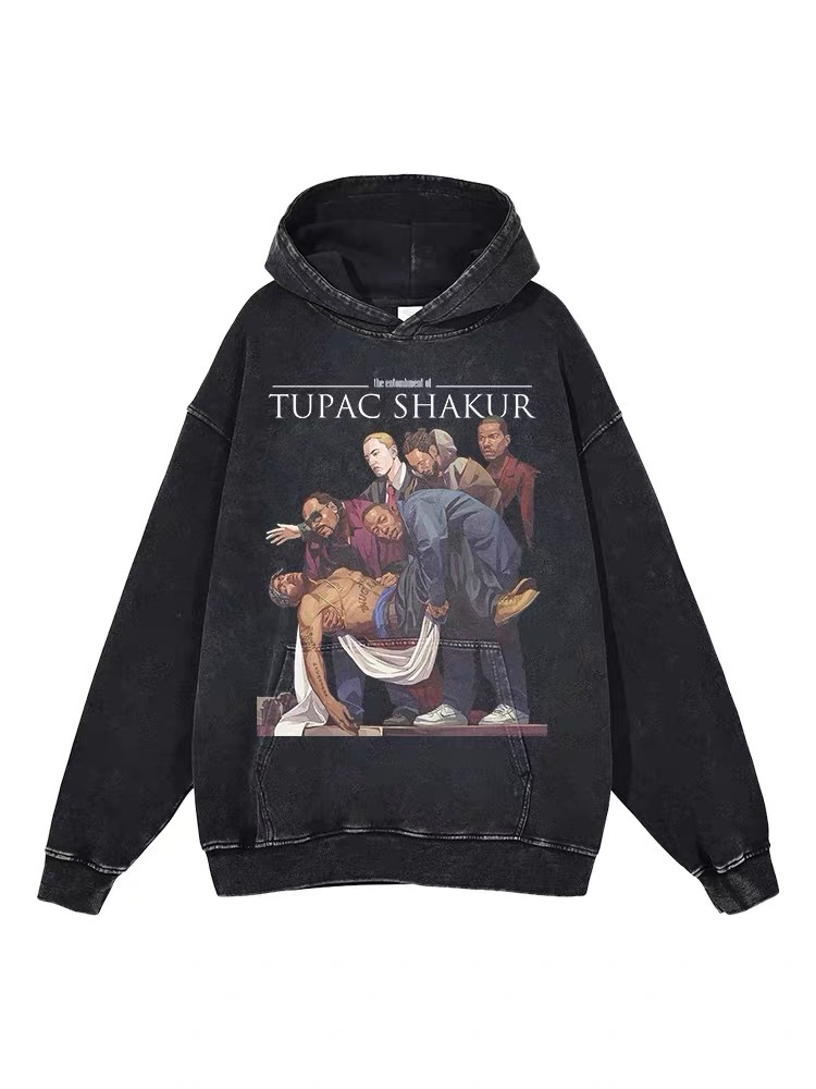 Eminem Travis Scott Tupac XXX American Hip Hop Rap Vintage Imprint Water Washed Hooded Sweater