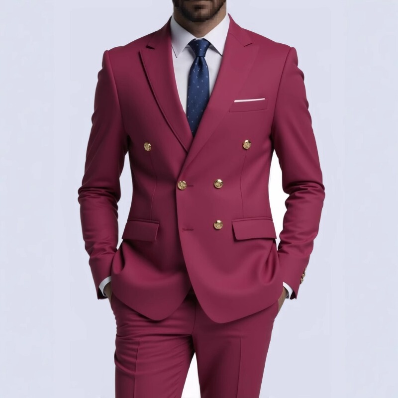 Double-Breasted Casual Suit Jacket Men's Spring & Fall High-End Slim Business Formal Wear Texture Double Slit Single-Piece Suit