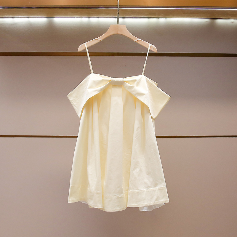 Shenzhen Nanyou High-End Women's Fashion Summer New French Style Sweet Bow Off-Shoulder Strap Dress