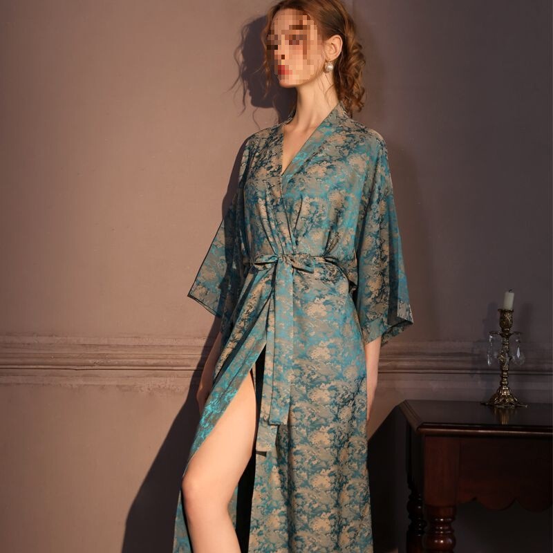 Jacquard Nightgown Women's Spring and Summer Style 2025 New Sexy Dressing Gown Ice Silk Long Pajamas Bathrobe Home Clothes