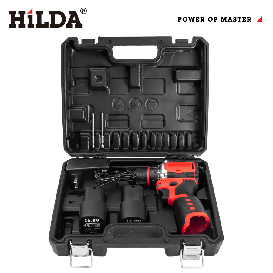 HILDA/HILDA sin escobillas de Litio taladro eléctrico 16,8 V taladro eléctrico pequeña pistola de acero de gran capacidad de alta potencia taladro de mano