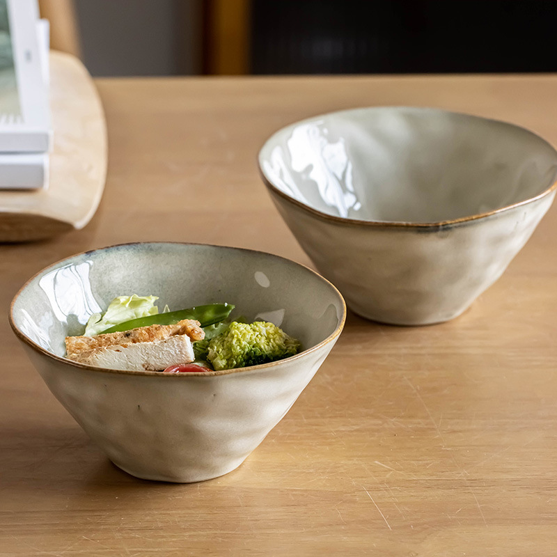 Tazón de arroz retro, tazón de fideos, tazón de vajilla de alto valor facial, tazón de cerámica, tazón de fideos doméstico, tazón de sopa, tazón de Douga, tazón pequeño al por mayor