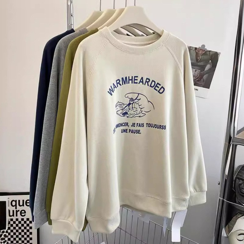 Popular recommend surfing printed round neck raglan sleeve sweater women's spring and autumn lazy slimming loose casual student top