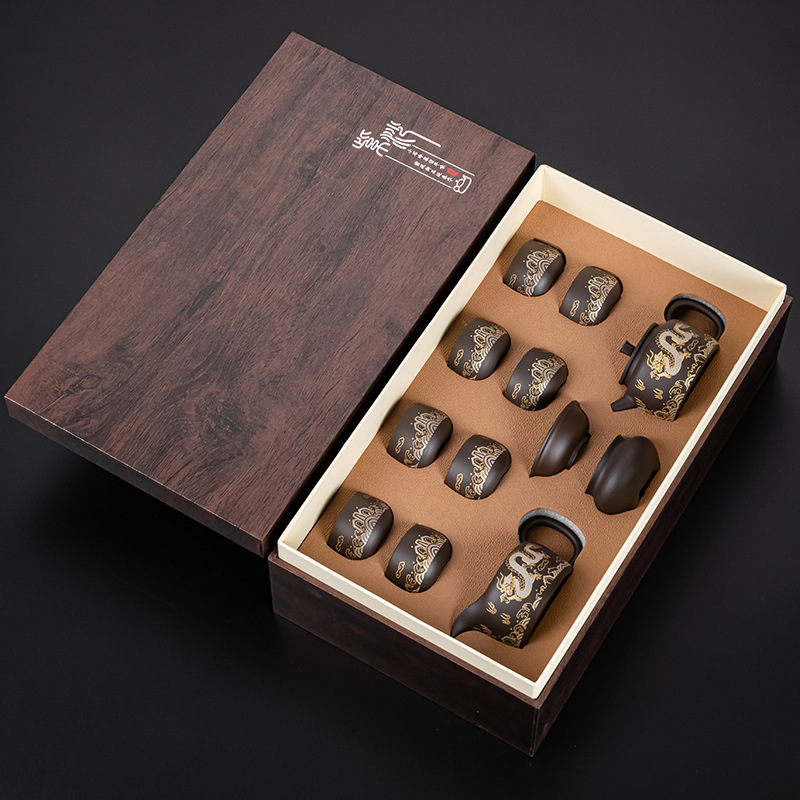 ✲☾☾✲10개 보라색 점토 차 세트(Xianglong Shengshi) Xishi 찻주전자 - 선물 상자✲☾☾✲