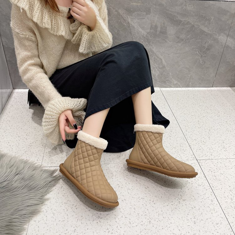 2023 inverno novos sapatos de algodão versáteis couro macio botas de neve de cano curto para mulheres_voghion.com