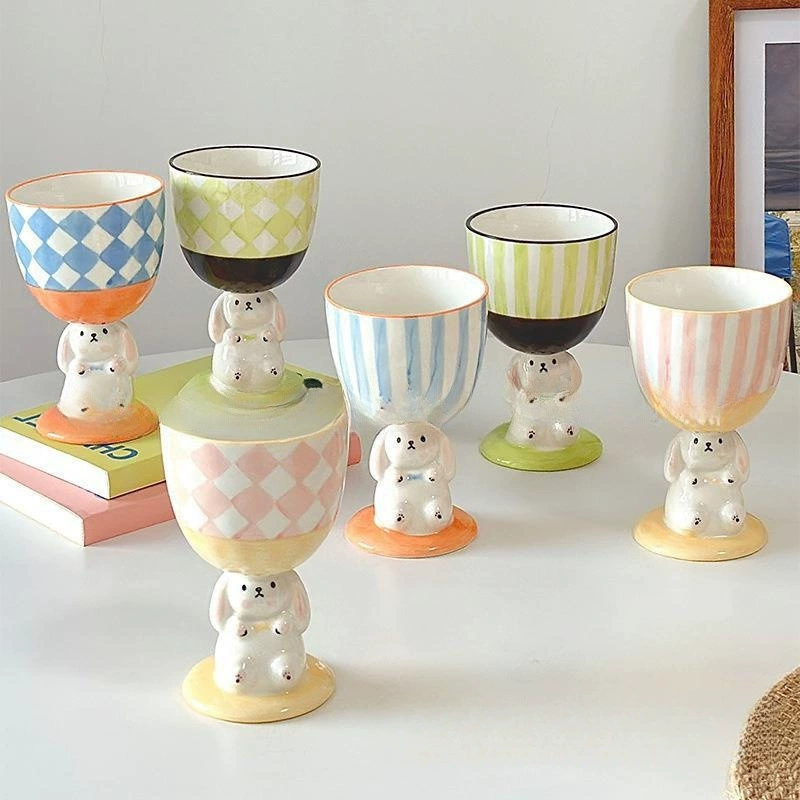 Кружка-гоблет с кроликом, милая, ручная роспись, объемная, ручной работы, нестандартная, большая вместимость, кофейная чашка