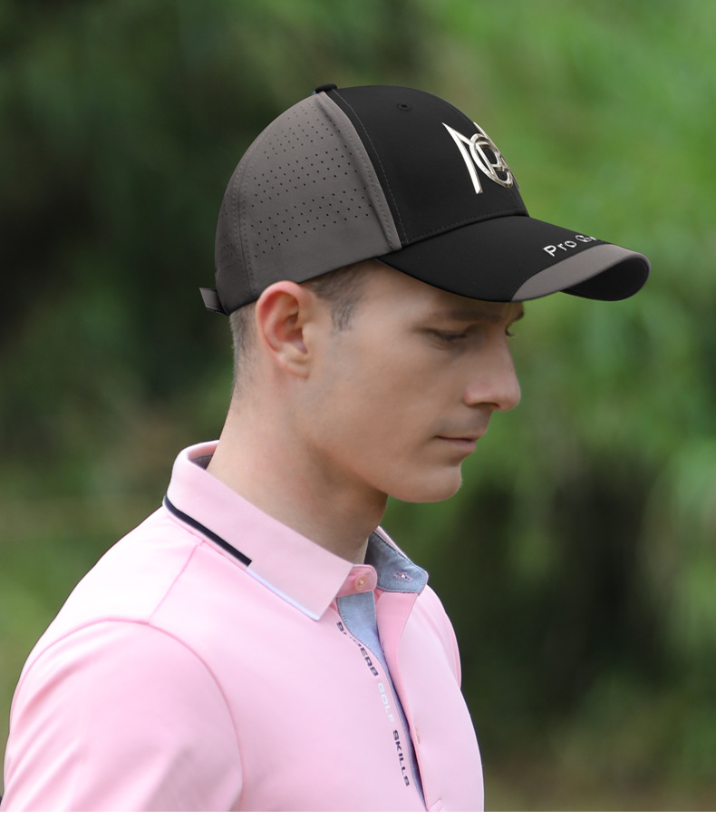 Mũ golf nam PGM chống nắng thoáng khí hút ẩm vành dài 7,3 cm — Mz041-mơ nhạt + kaki, MZ041-Đen + Xám đậm, Mz041-xanh ngọc + Xanh navy chi tiết 9