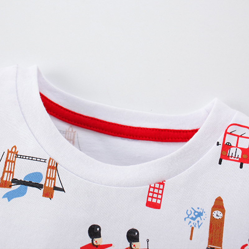 Malwee en stock al por mayor niños traje de verano nuevo impreso cuello redondo hermoso traje de dos piezas de los niños