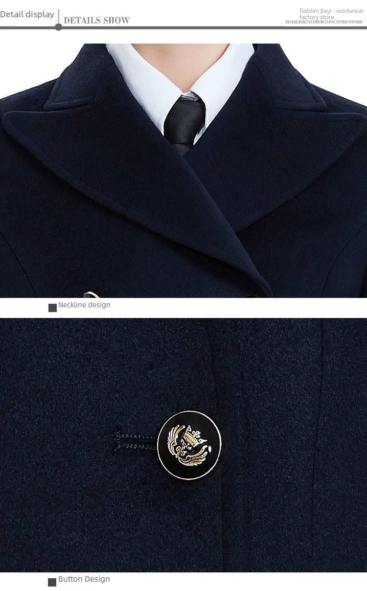 Stewardess-Mantel Damen Mittellanger Herbst- und Winter-Wollmantel für Flugkapitän/Pilot/Bodenabfertigung am Flughafen_voghion.com
