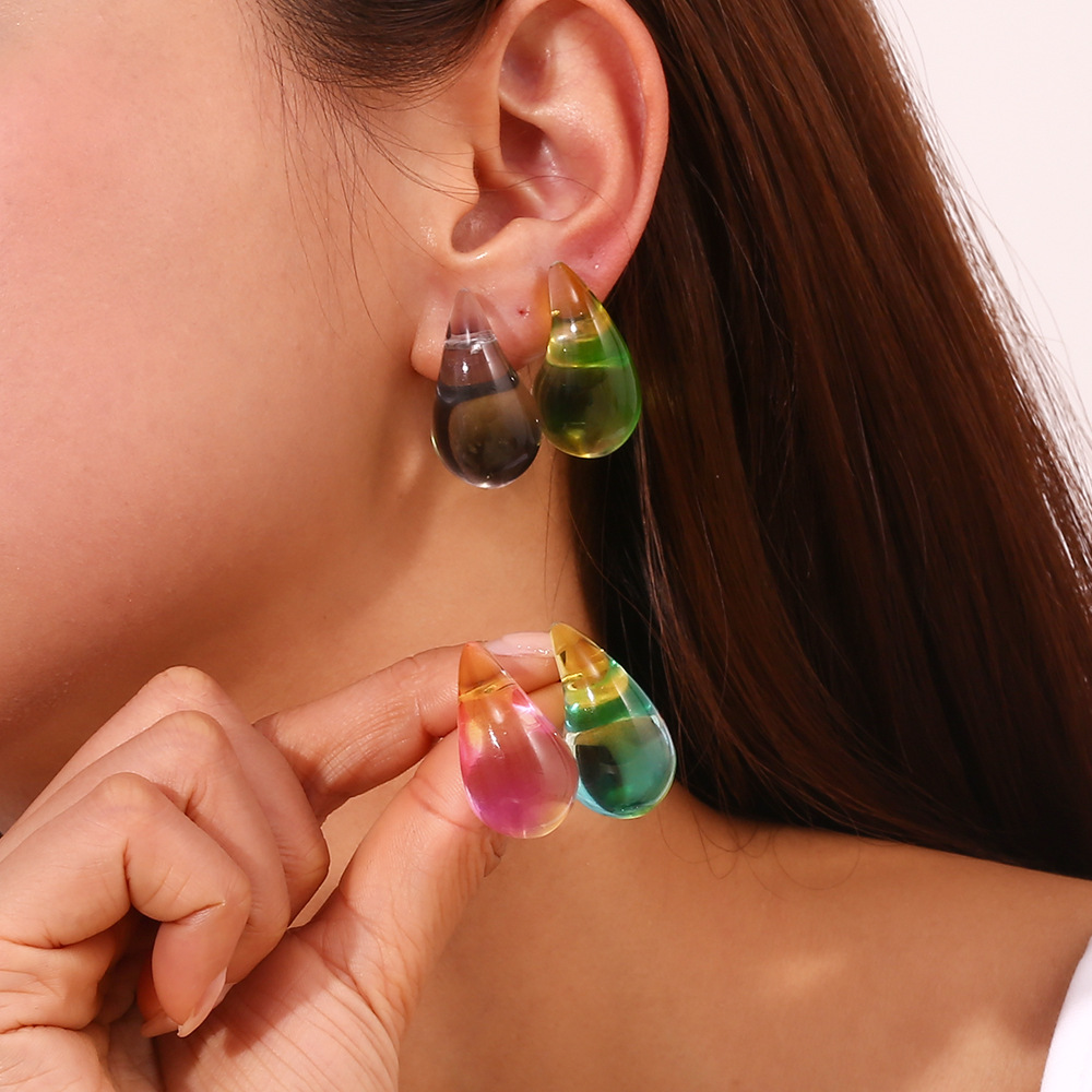 Casual Simple Style Water Droplets Resin Women's Ear Studs 1 Pair display picture 6