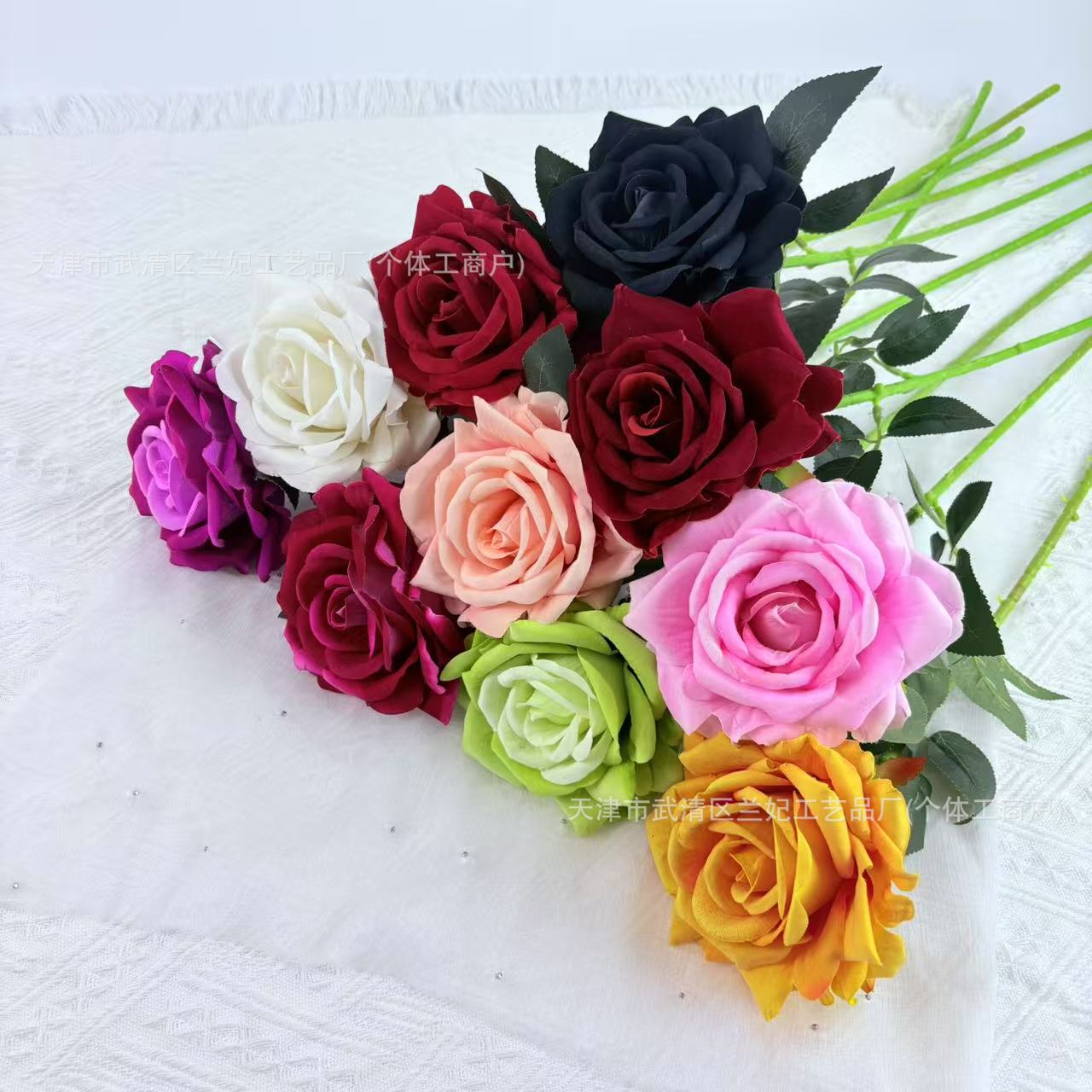 Una sola rosa rica imitación flor de tela de terciopelo flores de boda flores de pared de flores mar de flores props de fotografía decoración del hogar