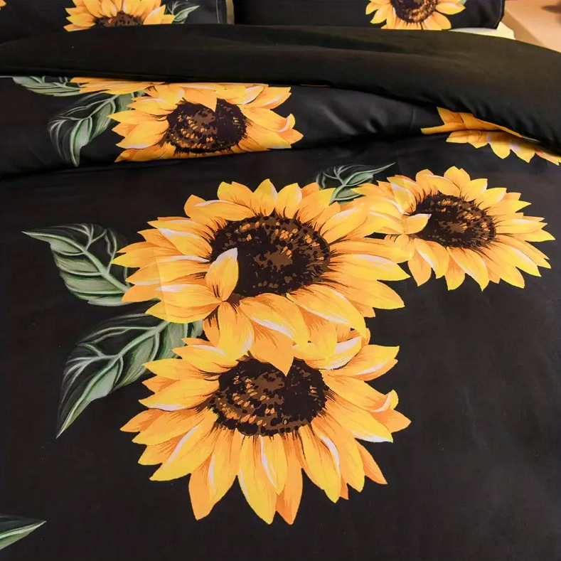 TEMU / JIT Cross-Border Home Visit Fresh Sunflower HD Digital Printed Edred Kit de ropa de cama