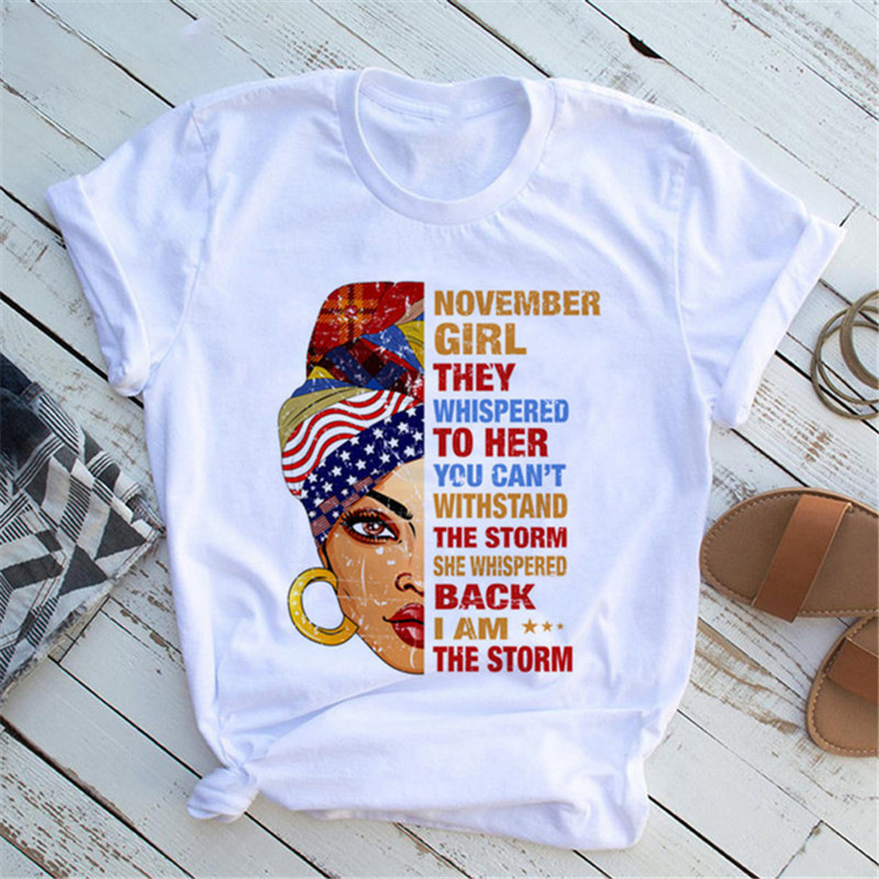 Women t Shirt Fashion Casual Cartoon Feminist Cartoon African Girl Print Women's Short Sleeve T-Shirt