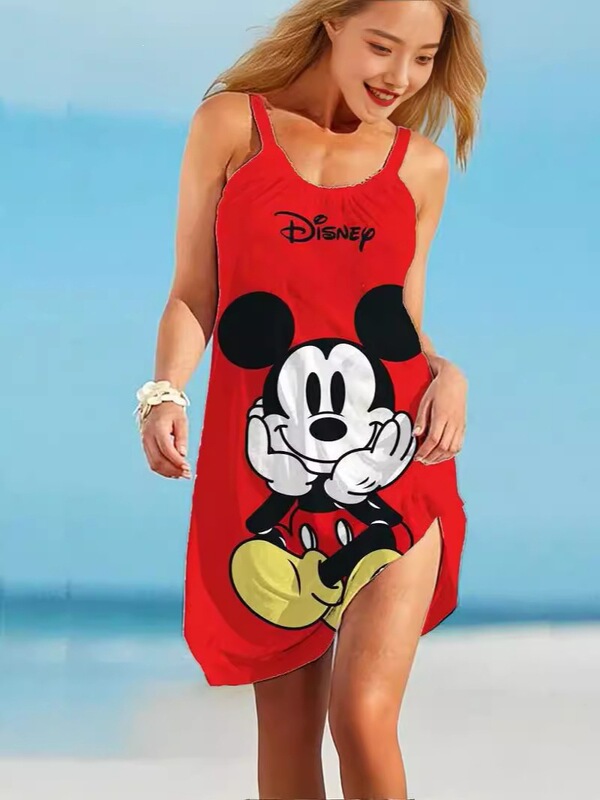 2025 New Summer Hawaiian Style Suspender Dress with 3D Digital Printing, Fashionable Loose and Cute Suspender Dress