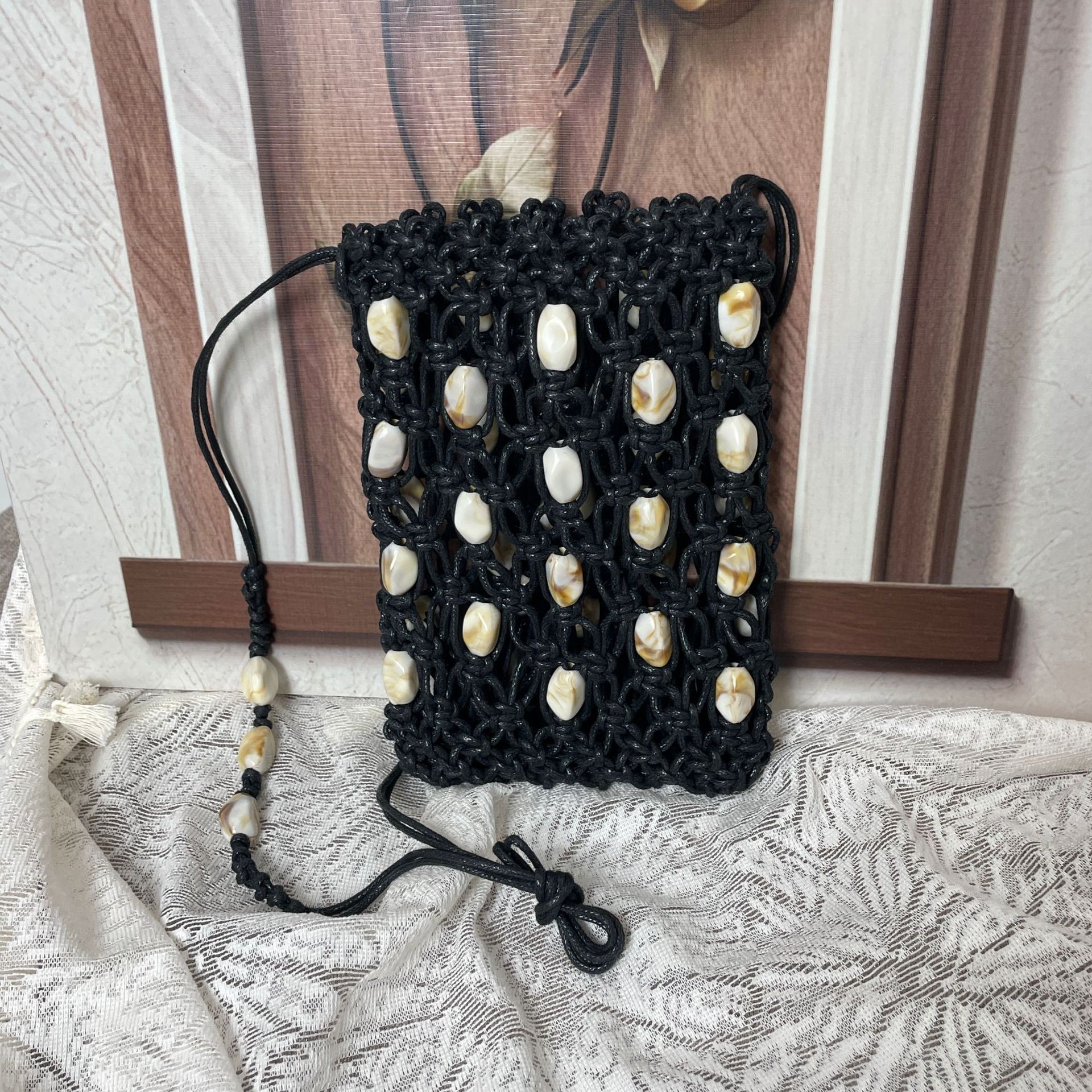 Summer New Bohemian Beaded Wax Rope Phone Bag Luxury Niche Crossbody Bag Versatile Vacation Shoulder Bag For Women - Thumbnail 7