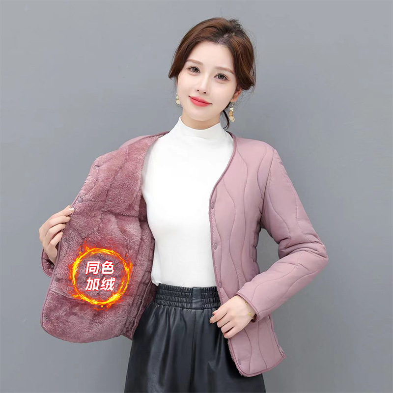 2024新款秋冬内胆棉衣女加绒加厚内穿保暖短款羽绒棉服修身小棉袄