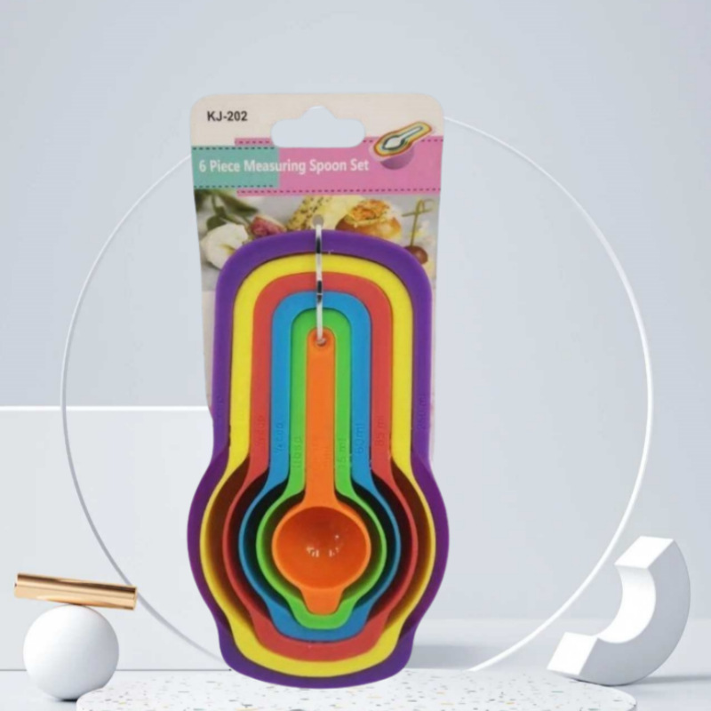 Herramientas de cocina creativa grado alimenticio DIY medición cuchara de medición de plástico de color cuchara de medición con escala de 6 piezas