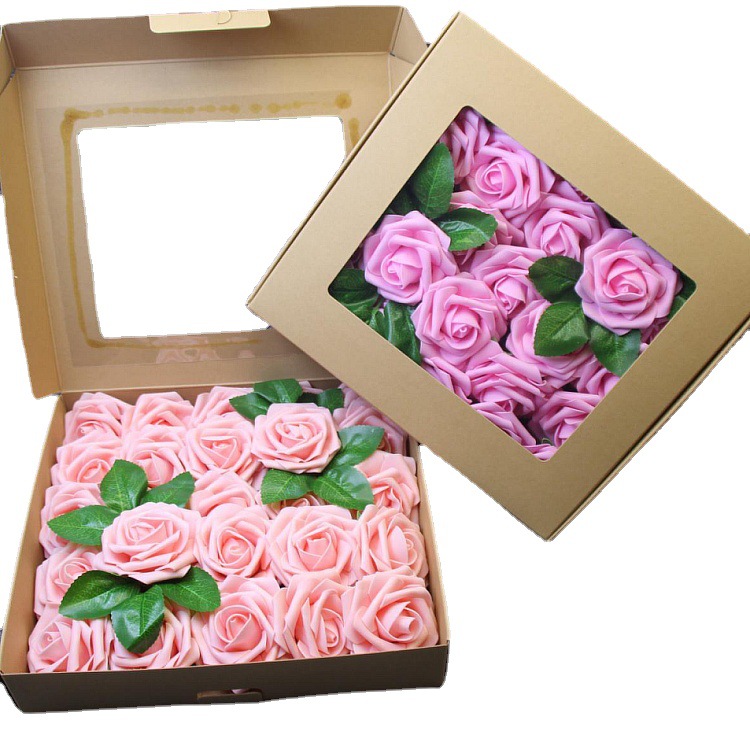 Cross-border simulated rose flower boxed flower with leaves and…