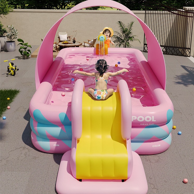 Children's Inflatable Sunshade Slide Swimming Pool for Home Indoor and Outdoor Use, Large Foldable Water Pool for Adults and Kids