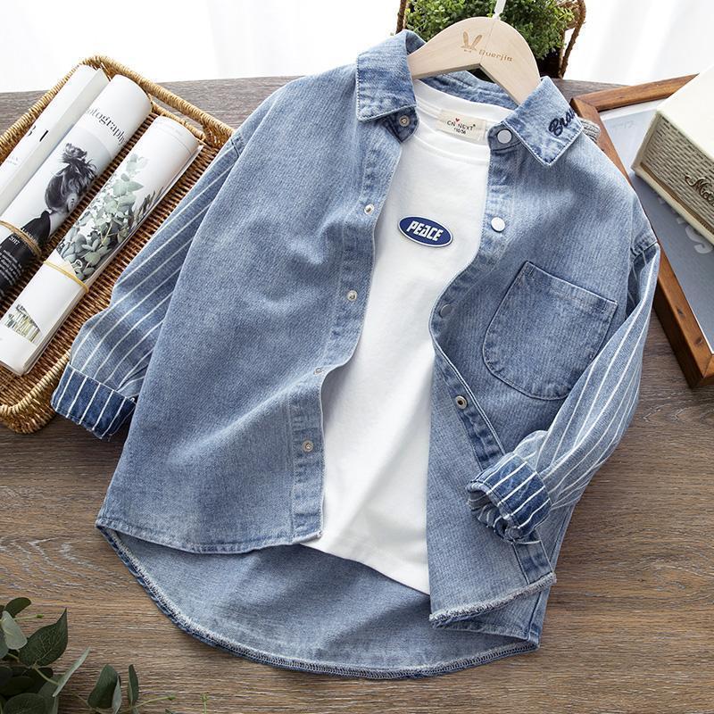Niños nuevos chaquetas primavera y otoño bebés camisas de manga larga chaqueta vaquerina camisa casual suelta base de moda