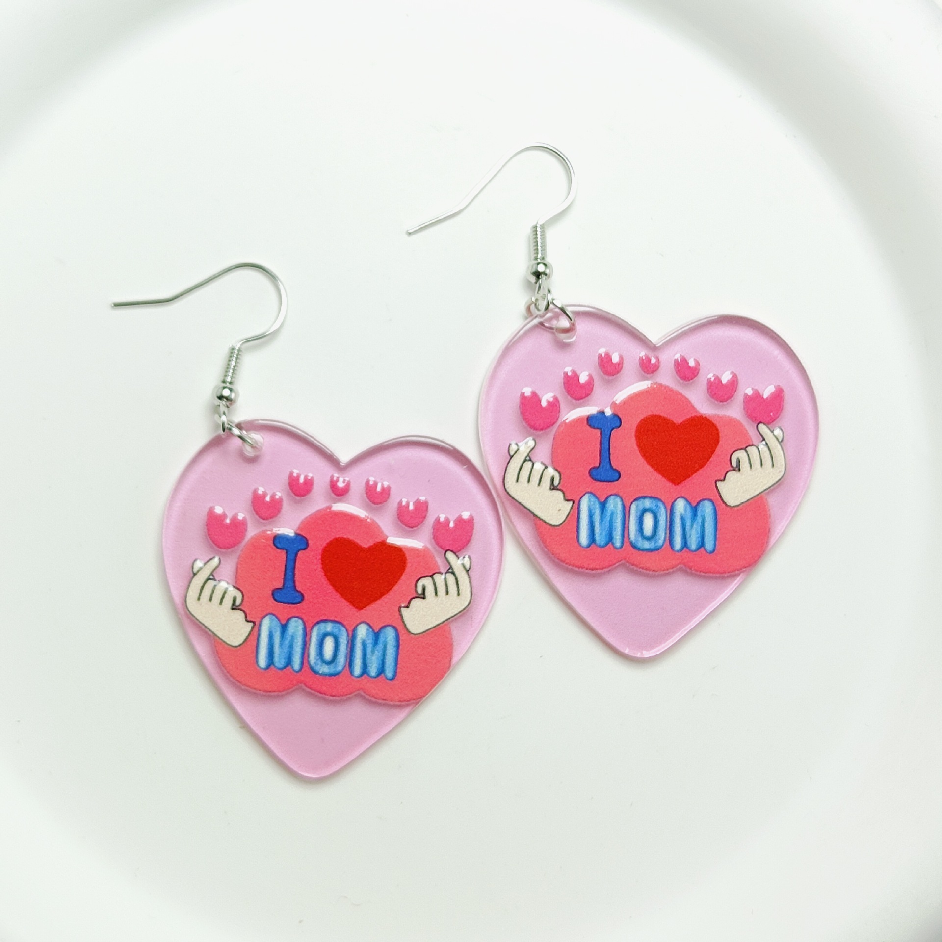 Lady Simple Style Heart Shape Arylic Printing Mother'S Day Women's Ear Hook 1 Pair display picture 4