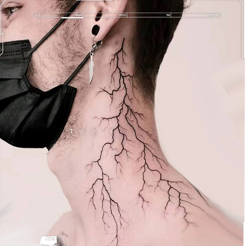 European and American Dark Alternative Simple Line Rift Arm Neck Men's and Women's Waterproof Tattoo Sticker Tide Vascular Cell Sticker
