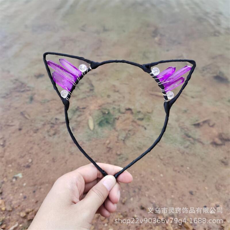 Orejas de gato diadema cristal natural Amazon Venta caliente chapado color accesorios para el cabello hecho a mano fiesta