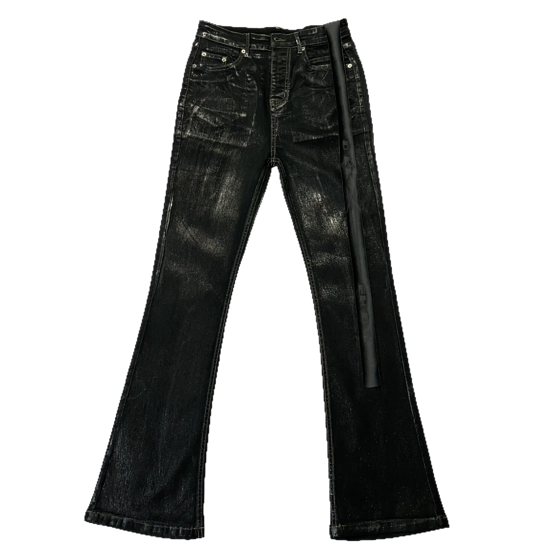 Высокая версия RO стиль ручной работы wax pants VIBE micro wide -leg elastic ribbon high street Cleanfit jeans