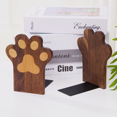 實木貓爪書立 黑胡桃木書檔桌面書靠書夾學生用書架書撐